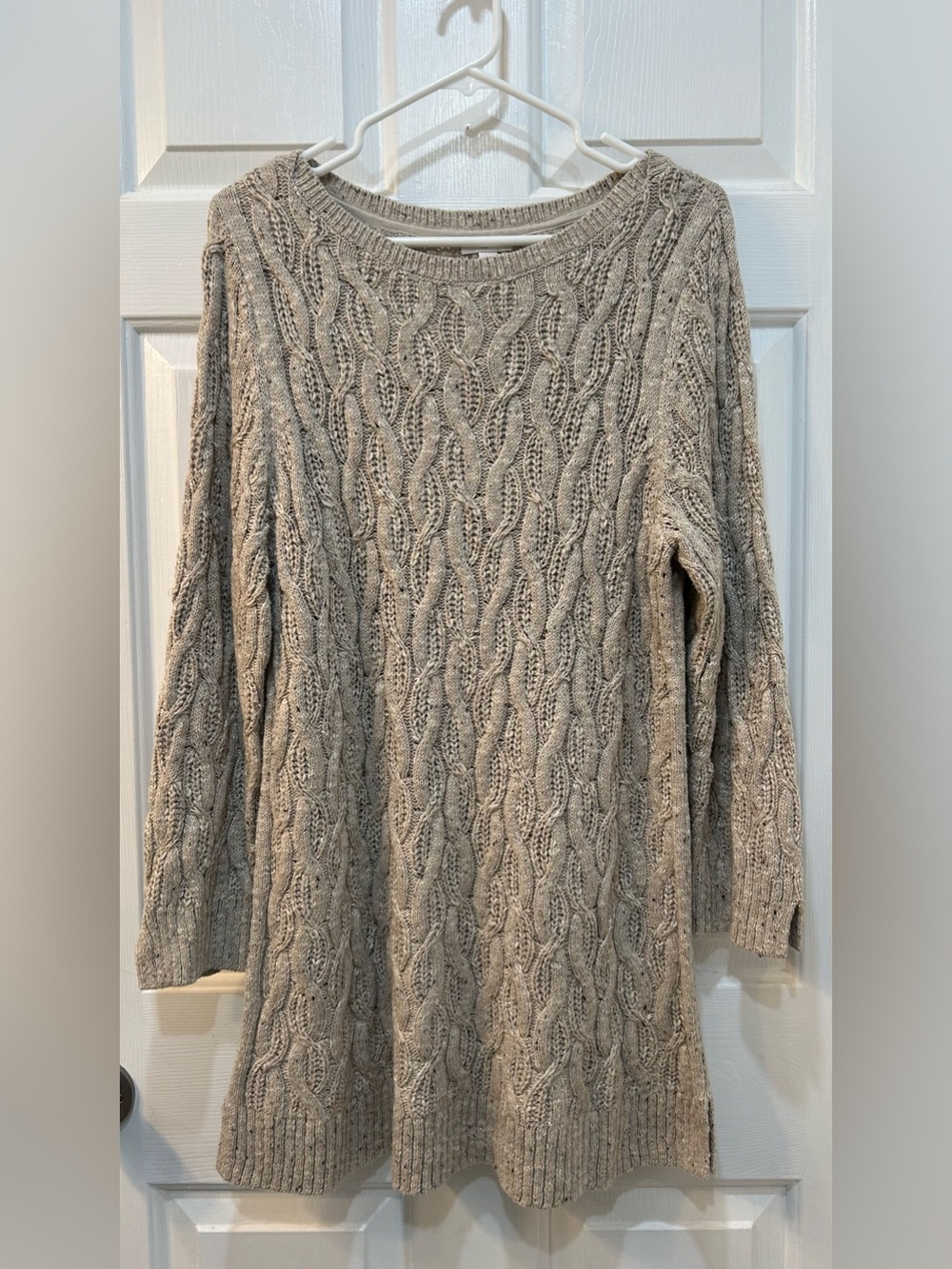 J. Jill Cotton Blend Cableknit Tunic Sweater Sz L Fisherman Minimalist Oatmeal